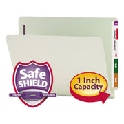 Smead Letter Recycled Fastener Folder - 8 1/2" x 11" - 1" Expansion - 2 x 2S Fastener(s) - 2" for Folder - End Tab Location - 25 pt. - Pressboard - Gray, Green - Heavy Duty, Rounded Corner - 100% Recycled - 25 / Box