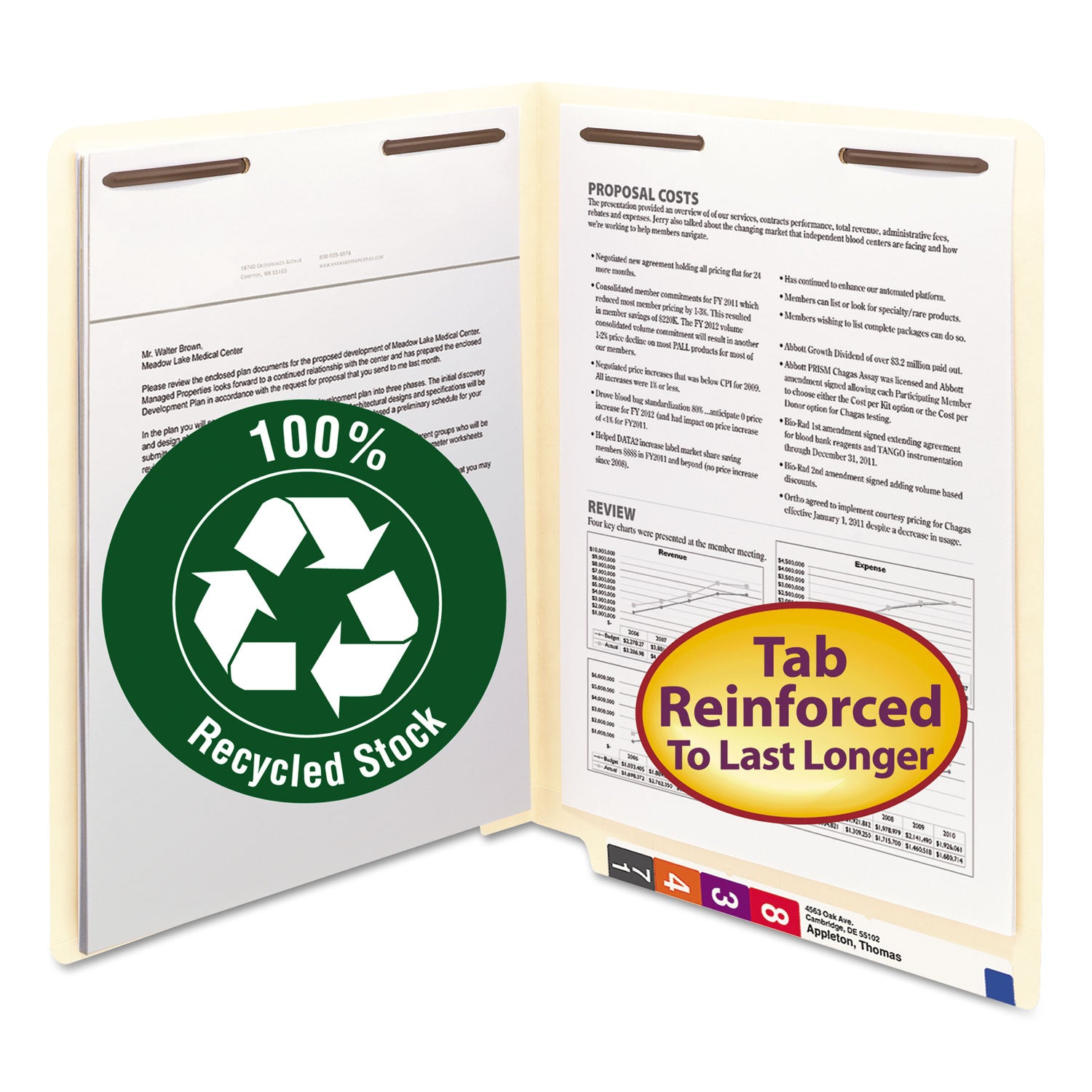 Smead Straight Tab Cut Letter Recycled Fastener Folder - 8 1/2" x 11" - 3/4" Expansion - 2 x 2B Fastener(s) - 2" for Folder - 11 pt. - 2 Plys - Manila - Acid-free - 100% Recycled - 50 / Box