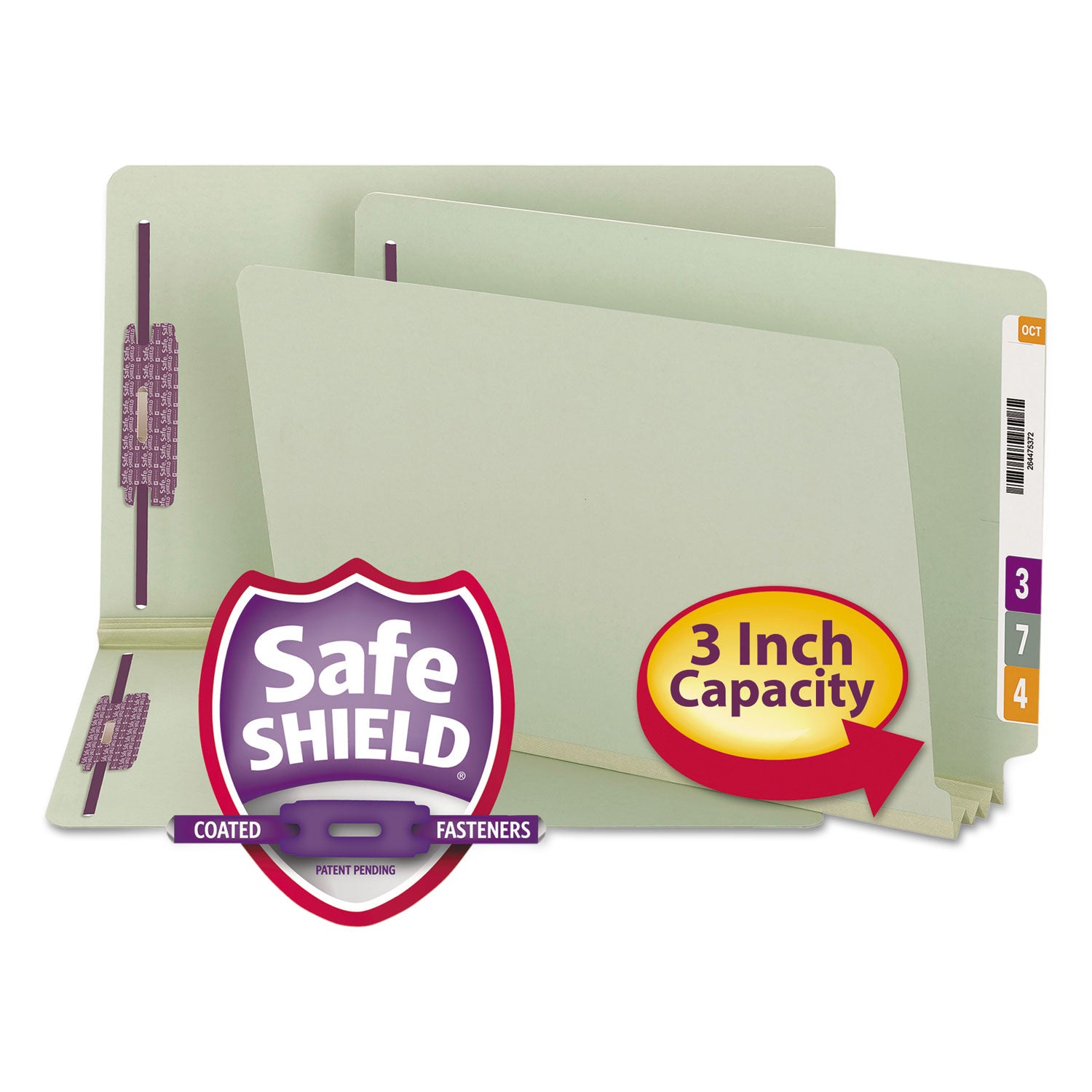 Smead Legal Recycled Fastener Folder - 8 1/2" x 14" - 3" Expansion - 2 x 2S Fastener(s) - 2" for Folder - End Tab Location - 25 pt. - Pressboard - Gray, Green - Heavy Duty, Rounded Corner - 100% Recycled - 25 / Box
