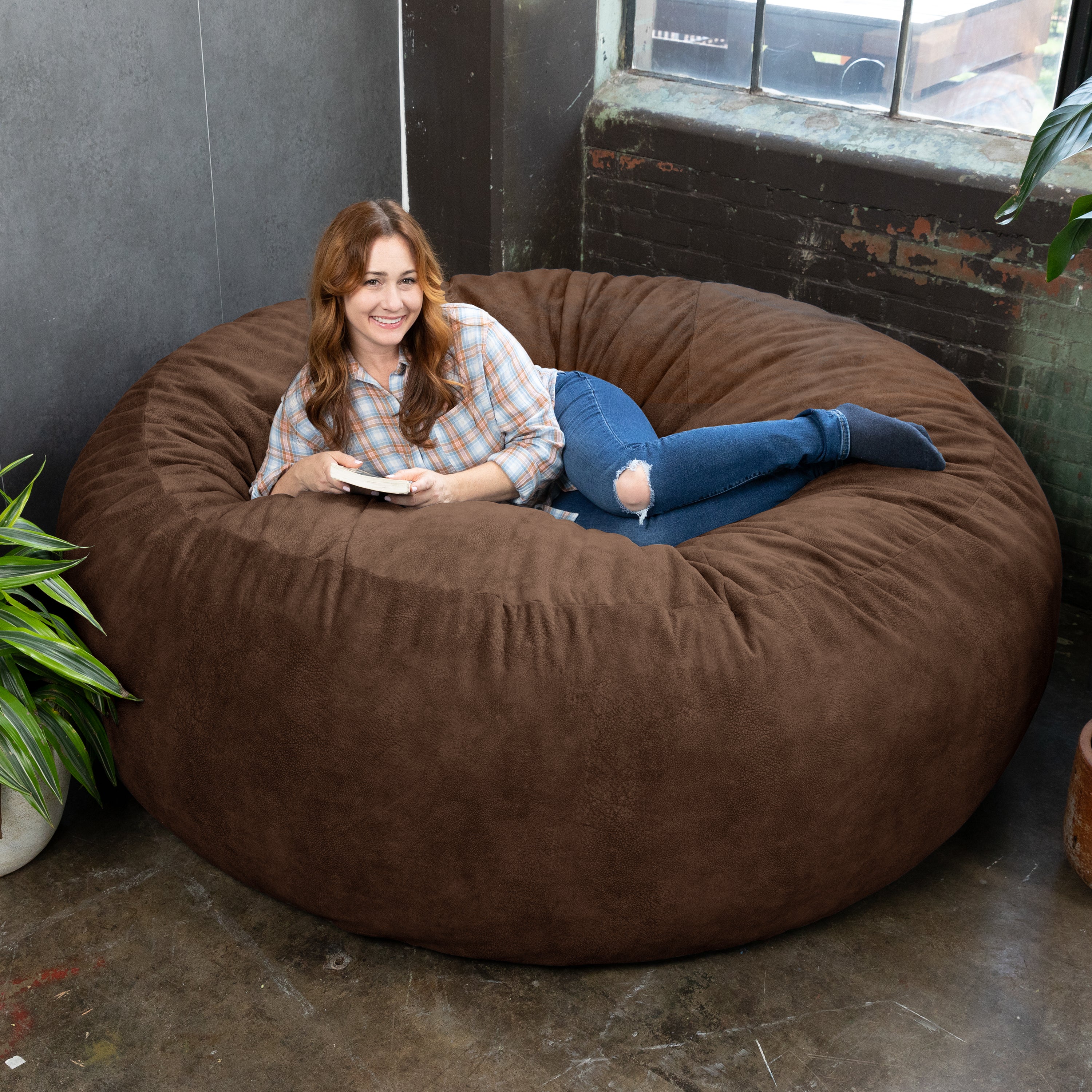 Jaxx Saxx 6 Foot Giant Bean Bag Chair - Padded Microvelvet, Chestnut
