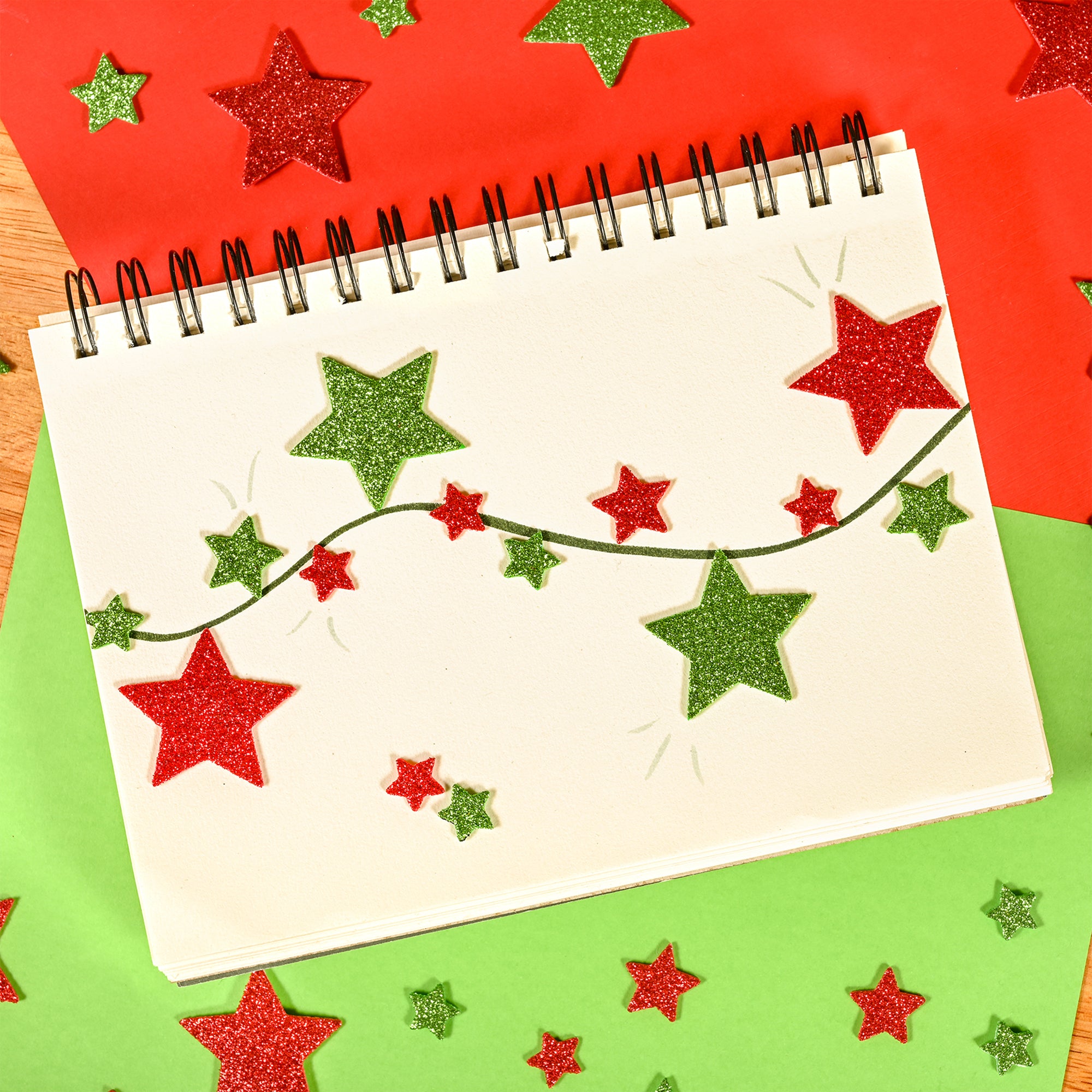 Glitter Foam Stickers, Stars, Red and Green
