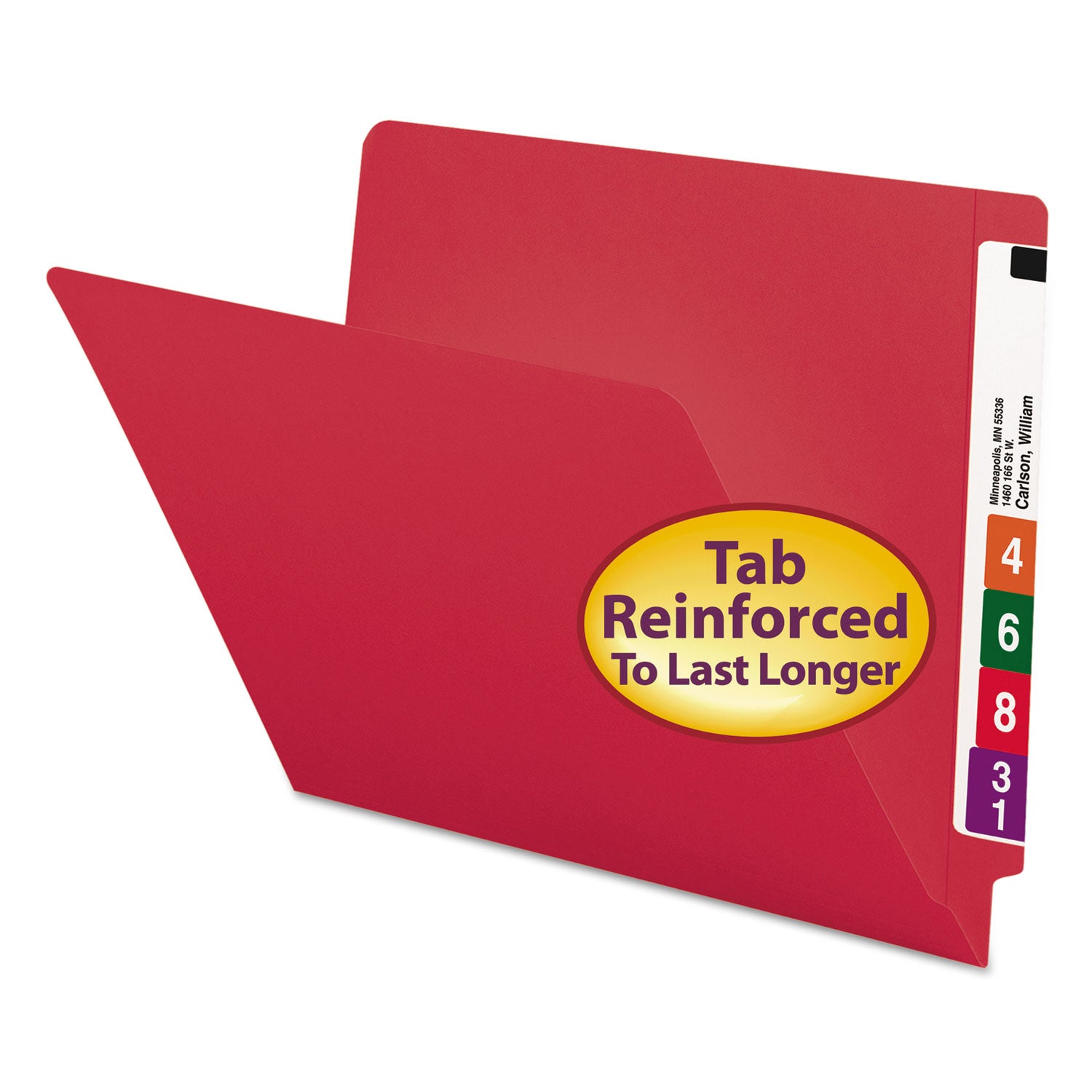 Smead Shelf-Master Straight Tab Cut Letter Recycled End Tab File Folder - 8 1/2" x 11" - 3/4" Expansion - 11 pt. - 2 Plys - Red - Heavy Duty, Reinforced Tab - 10% Recycled - 100 / Box