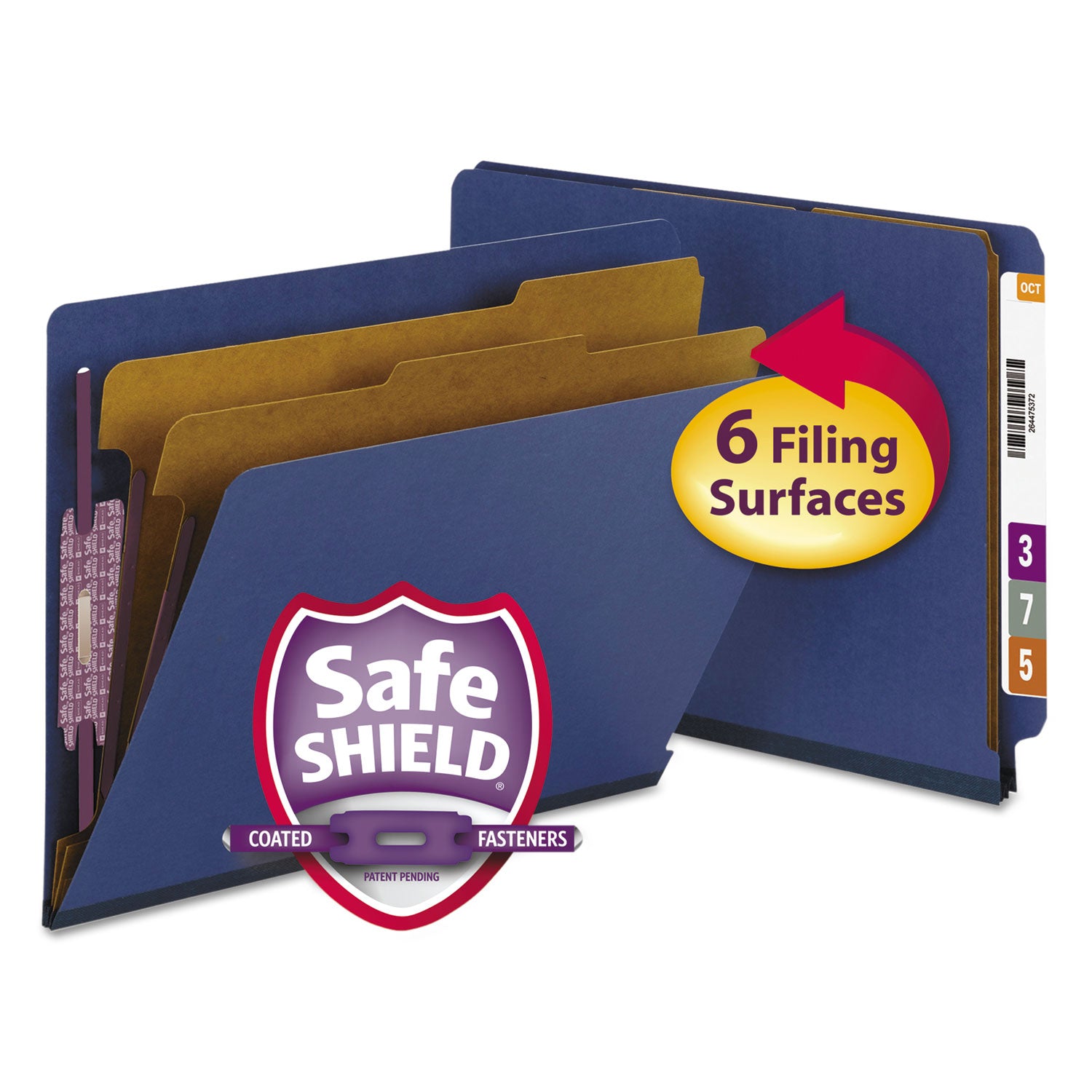 Smead Straight Tab Cut Letter Recycled Classification Folder - 8 1/2" x 11" - 2" Expansion - 2 x 2S Fastener(s) - 2" for Folder - End Tab Location - 2 Divider(s) - 25 pt. - Pressboard - Dark Blue - 100% Recycled - 10 / Box