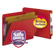 Smead Straight Tab Cut Letter Recycled Classification Folder - 8 1/2" x 11" - 2" Expansion - 2 x 2S Fastener(s) - 2" for Folder - End Tab Location - 2 Divider(s) - 25 pt. - Pressboard - Bright Red - 100% Recycled - 10 / Box