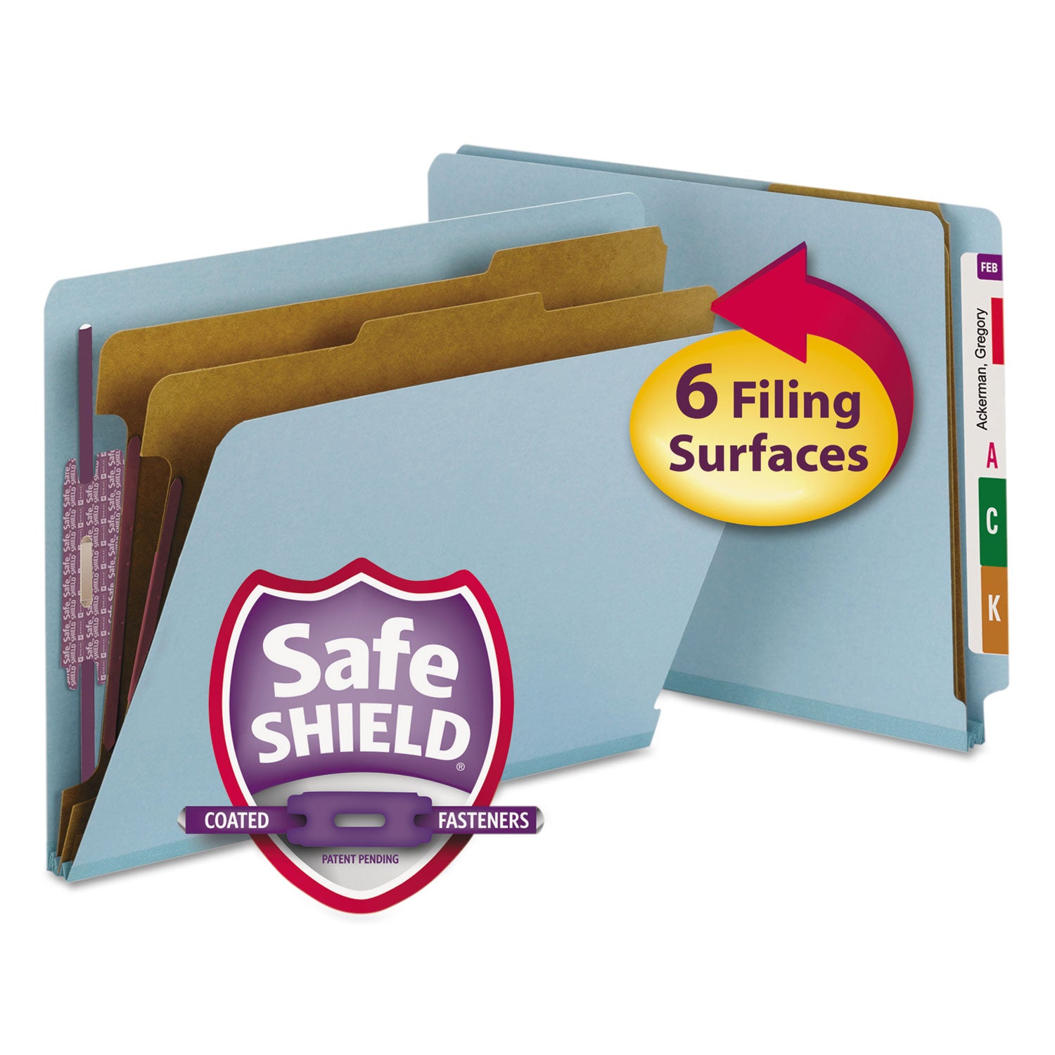 Smead Straight Tab Cut Letter Recycled Classification Folder - 8 1/2" x 11" - 2" Expansion - 2 x 2S Fastener(s) - 2" for Folder - End Tab Location - 2 Divider(s) - 25 pt. - Pressboard - Blue - 100% Recycled - 10 / Box