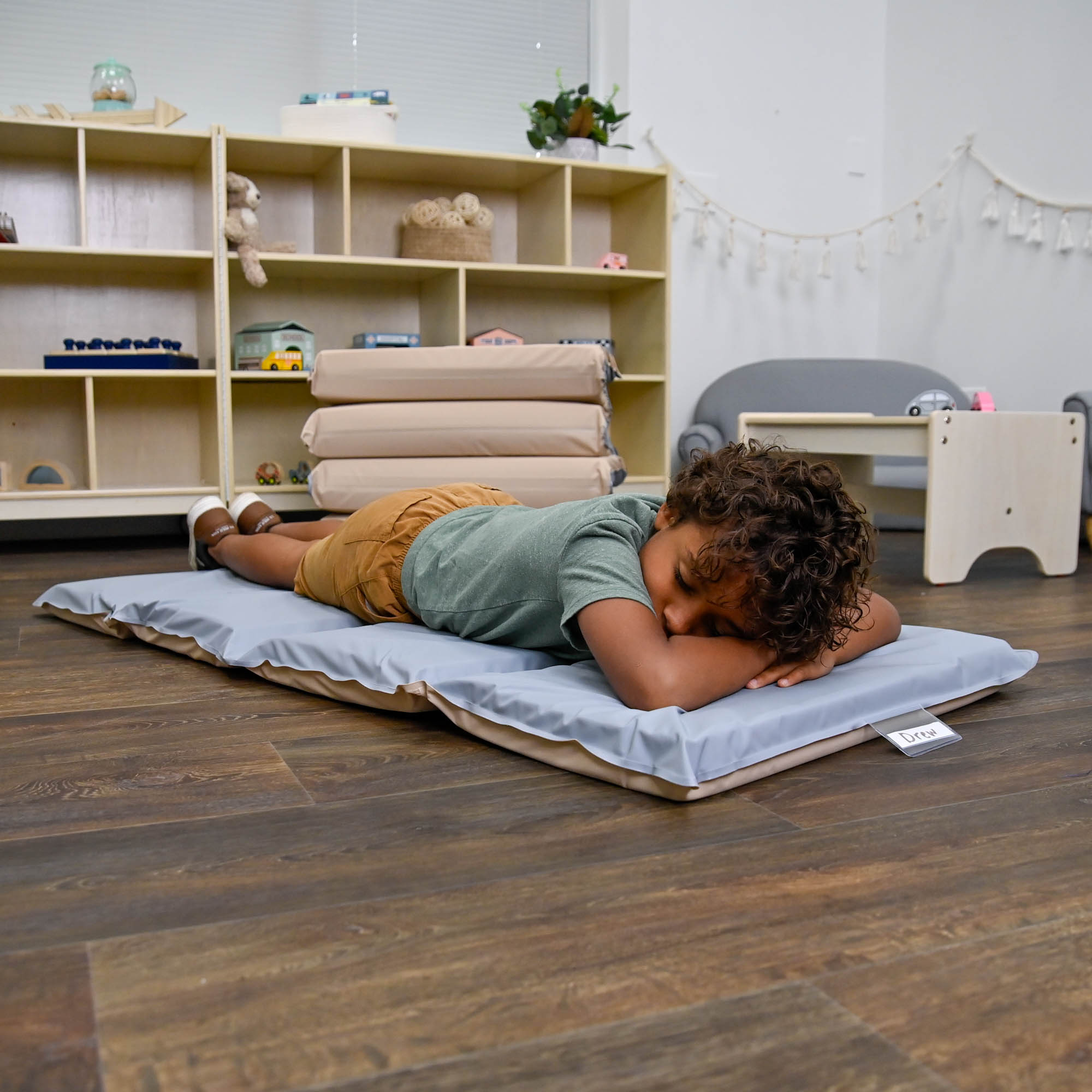 2" Angels 4 Section Folding Rest Nap Mat - Fog Blue/Sand