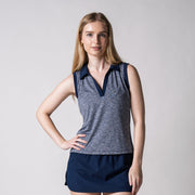 Women's Club Sleeveless Polo (Navy Heather) - XS
