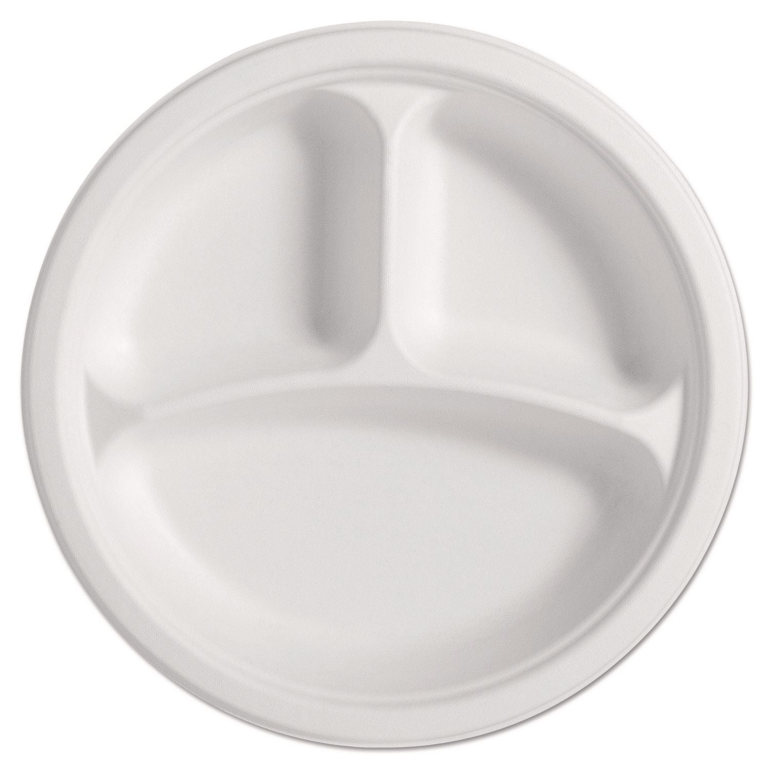 PaperPro Naturals Fiber Round Plates, 3-Compartment Plate, Paper, 10.25" dia, Natural, 125/Pack, 4 Packs/Carton