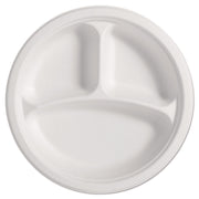 PaperPro Naturals Fiber Round Plates, 3-Compartment Plate, Paper, 10.25" dia, Natural, 125/Pack, 4 Packs/Carton