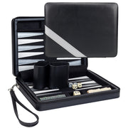 Magnetic Backgammon Set with Leatherette Case and Carrying Strap - Travel Size, Color: Black
