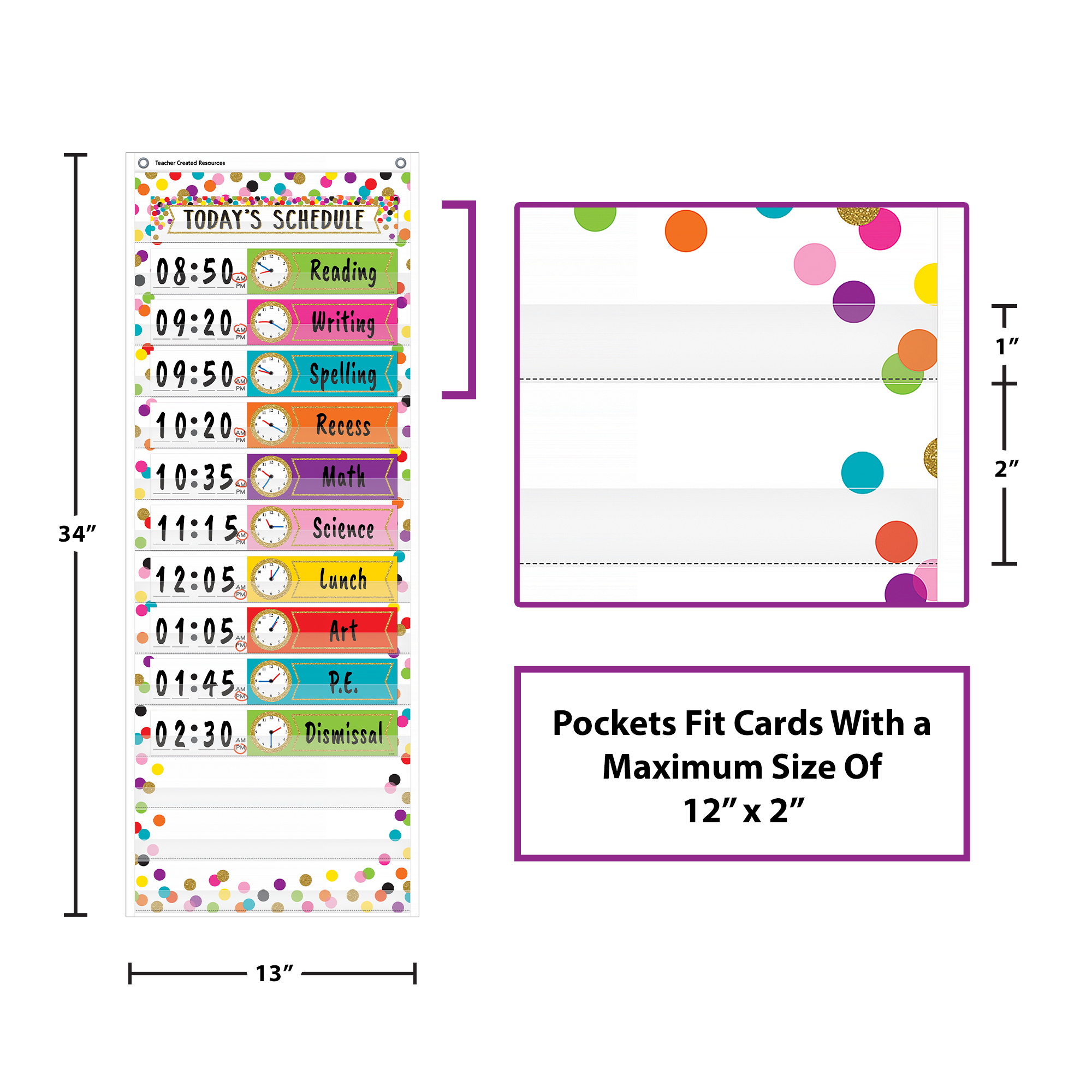 Confetti 14 Pocket Daily Schedule Pocket Chart (13" x 34")