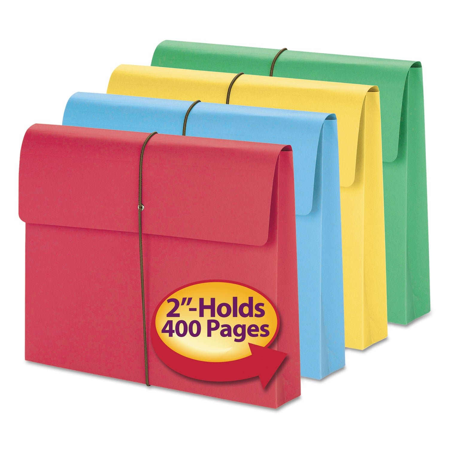 11 3/4" x 9 1/2" - 2" Expansion - 11 pt. - Blue, Green, Red, Yellow - Elastic Closure, Heavy Duty, Flap Closure - 10% Recycled - 50 / Box