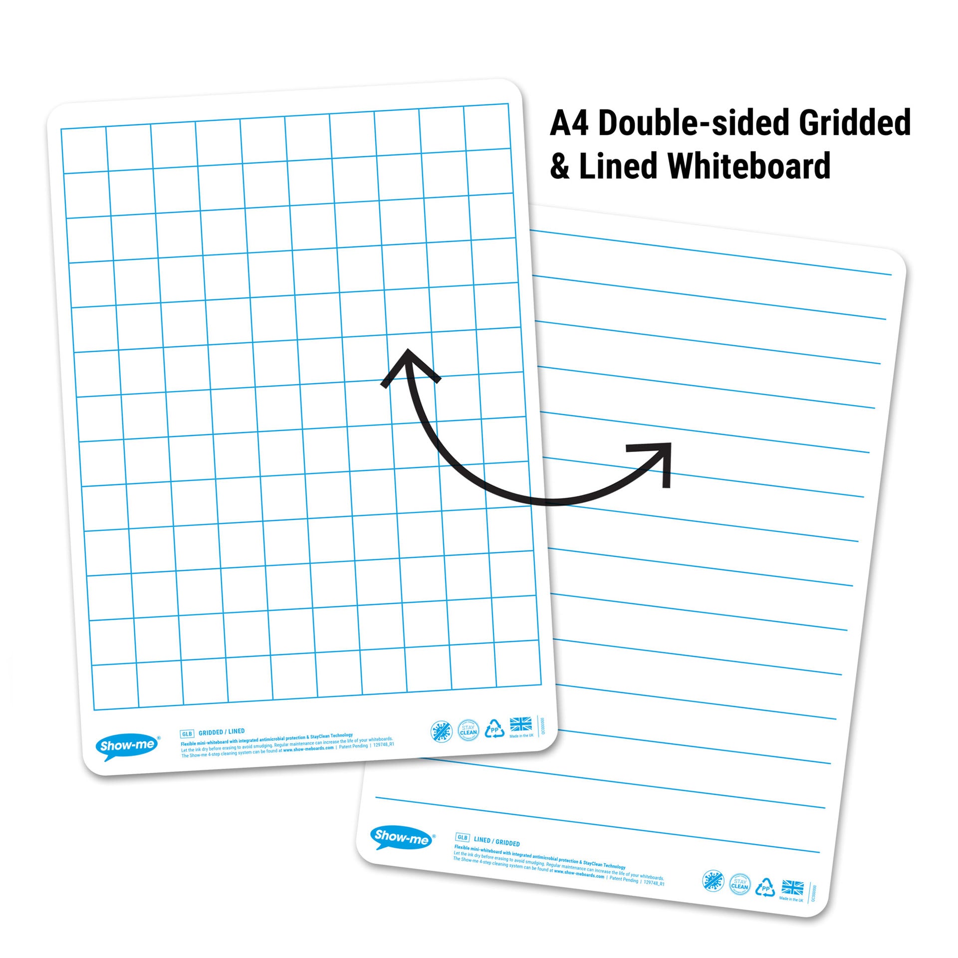 Bulk Box of 100 x Lined/Gridded Double Sided 8" x 12" Lapboards, with Pens, Erasers, Cleaner