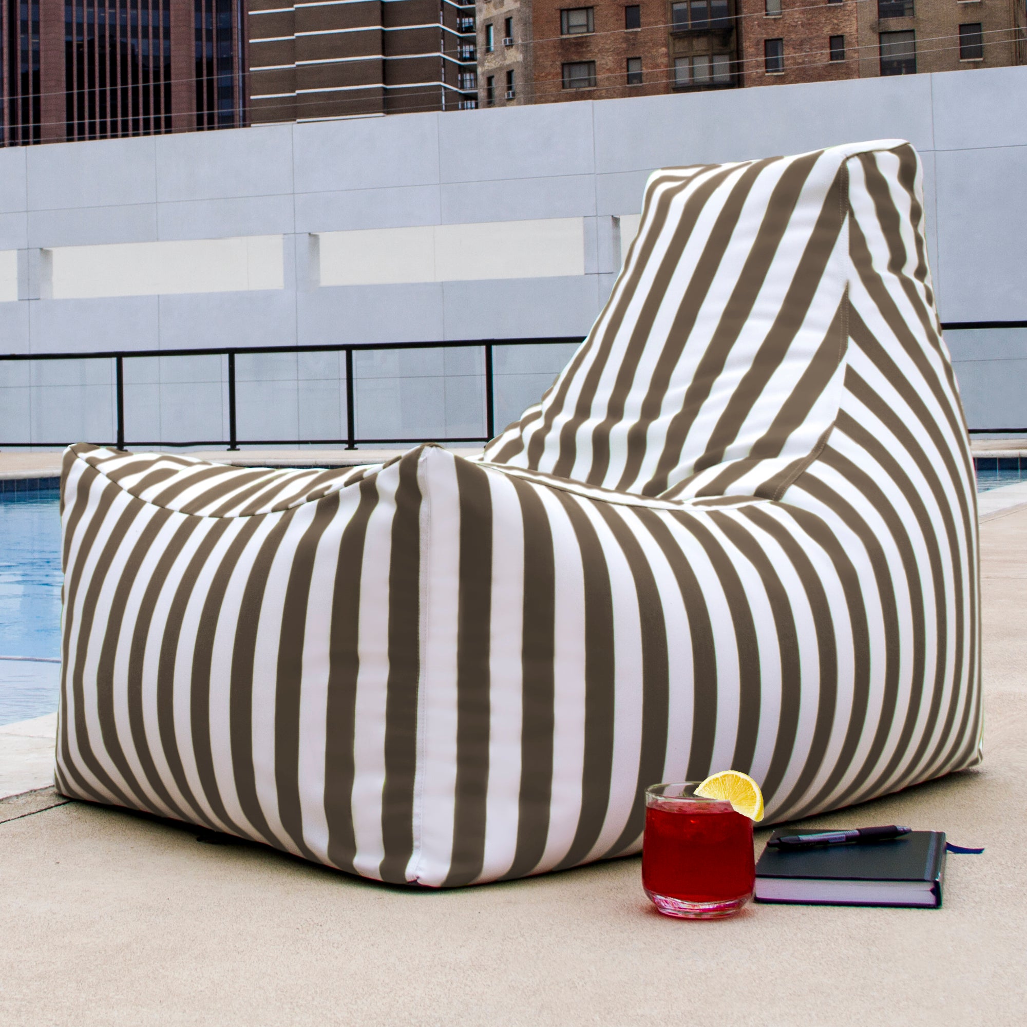Jaxx Juniper Outdoor Bean Bag Patio Chair & Poolside Lounge, Taupe Striped