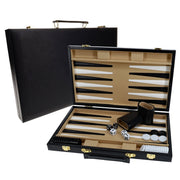 Black Leatherette Backgammon Set, 14.75 x 9.75 in. closed