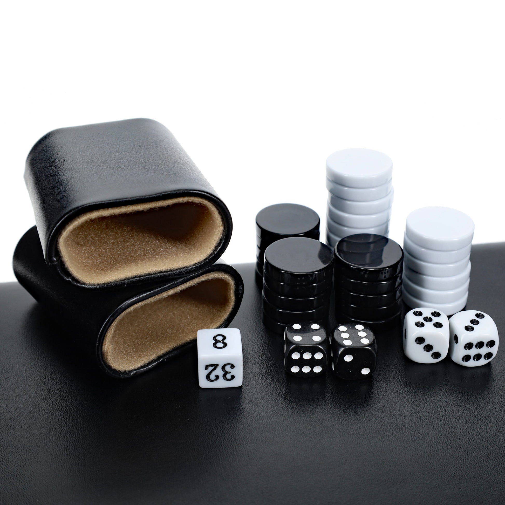 Black Leatherette Backgammon Set, 14.75 x 9.75 in. closed