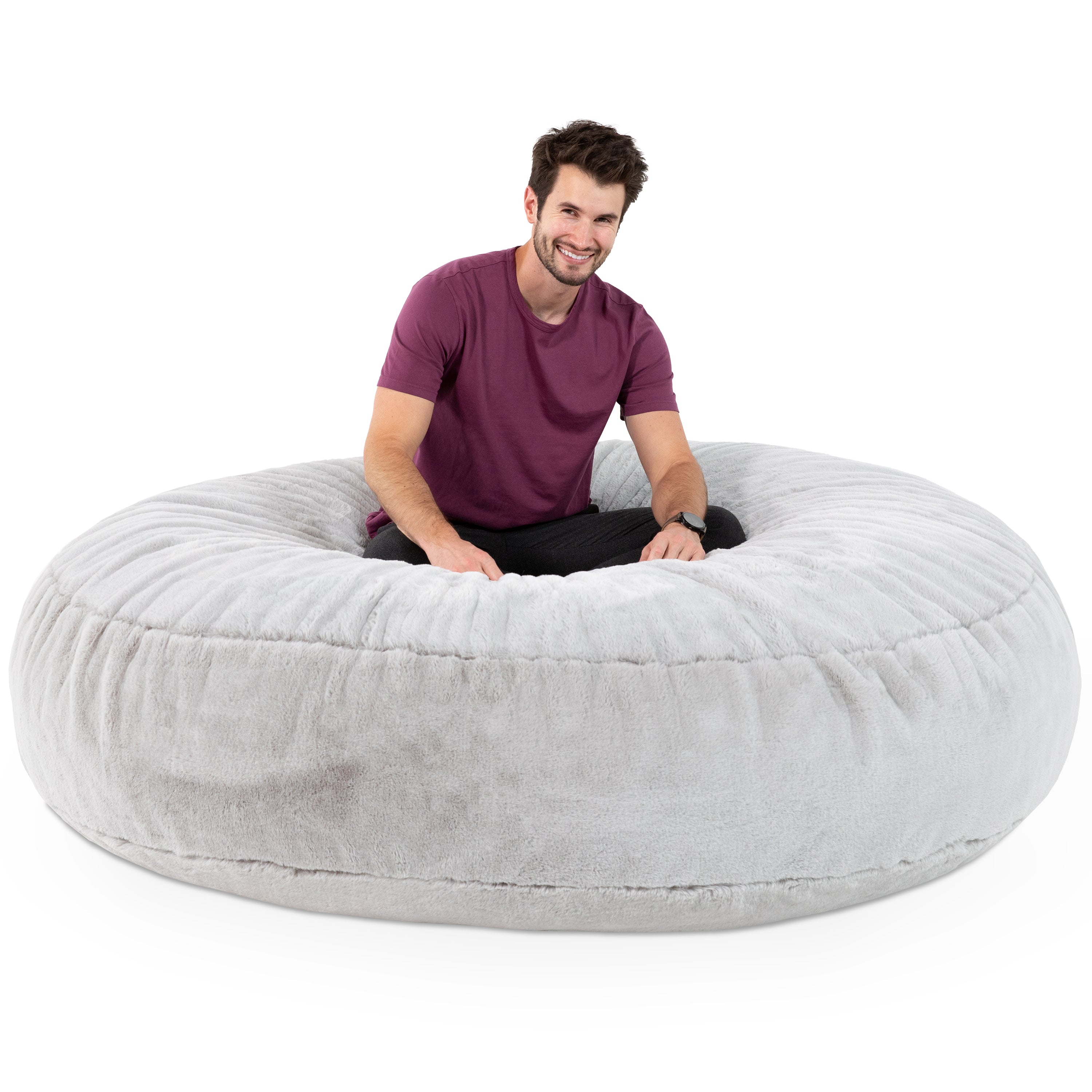 Jaxx 6 Foot Cocoon - 2-in-1 Convertible Bean Bag Bed & Large Bean Bag Chair for Adults - Premium Faux Fur, Silver Rabbit