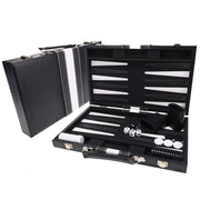 Black with Stripe Leatherette Backgammon Set, 14.75 x 9.75 in. closed