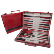 Burgundy/Black Leatherette Backgammon Set, 18 x 11 in. closed