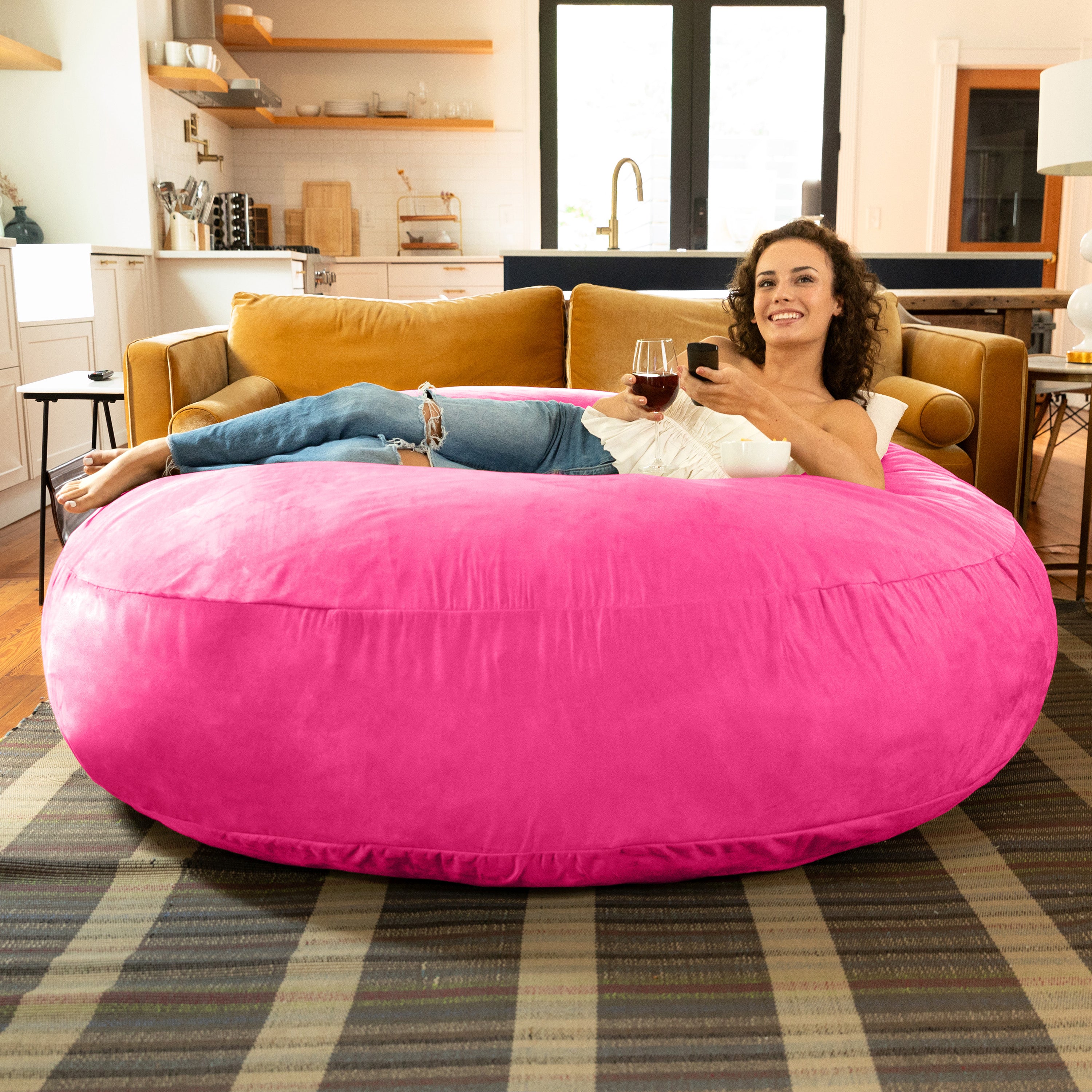 Jaxx 6 Foot Cocoon - 2-in-1 Convertible Bean Bag Bed & Large Bean Bag Chair for Adults, Fuchsia
