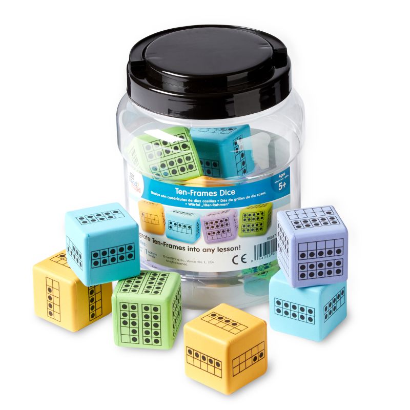Dice, Ten-Frames, Foam 4 Clrs, S/12