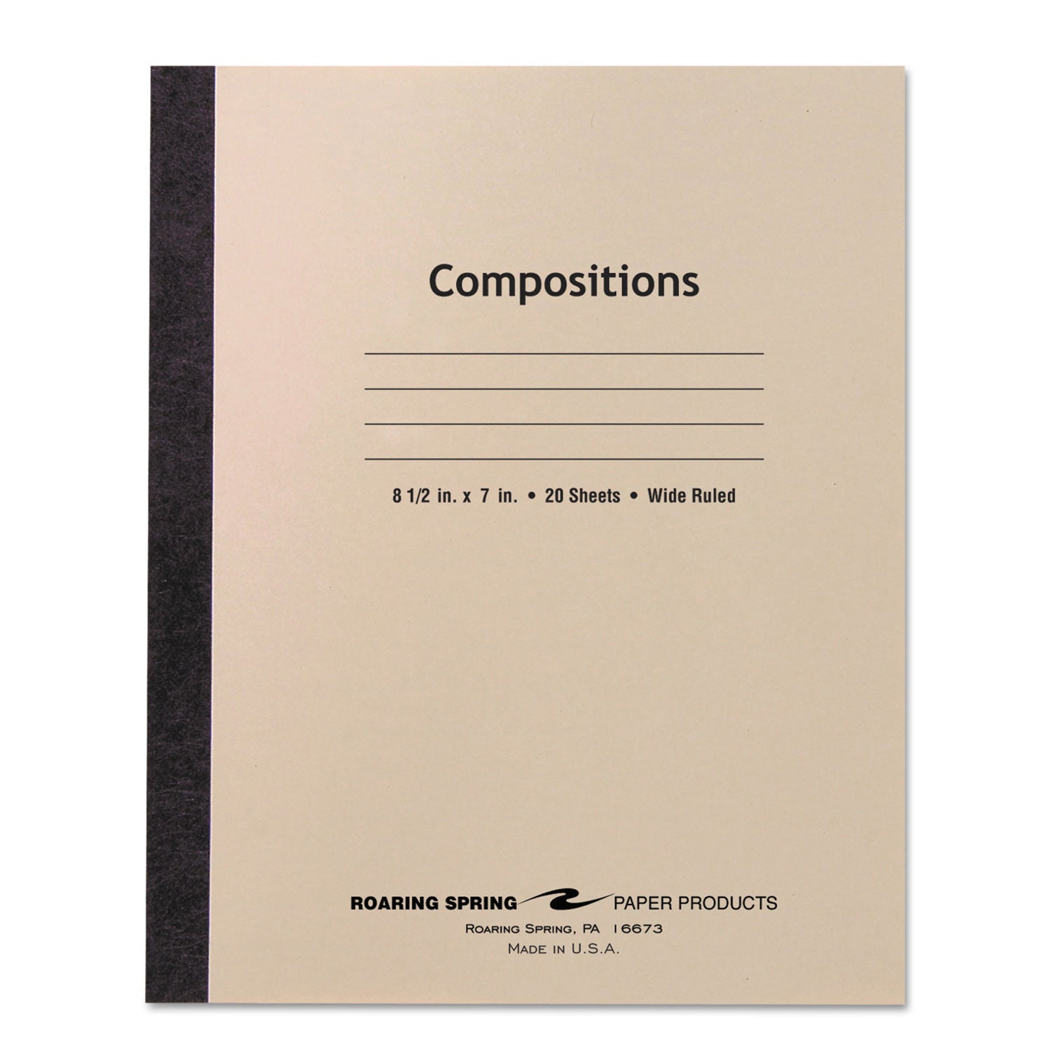 Roaring Spring Wide Ruled Flexible Cover Composition Book, 8.5" x 7", 20 Sheets, 40 Pages, Manila Cover, Sewn/Tapebound, 1 Each