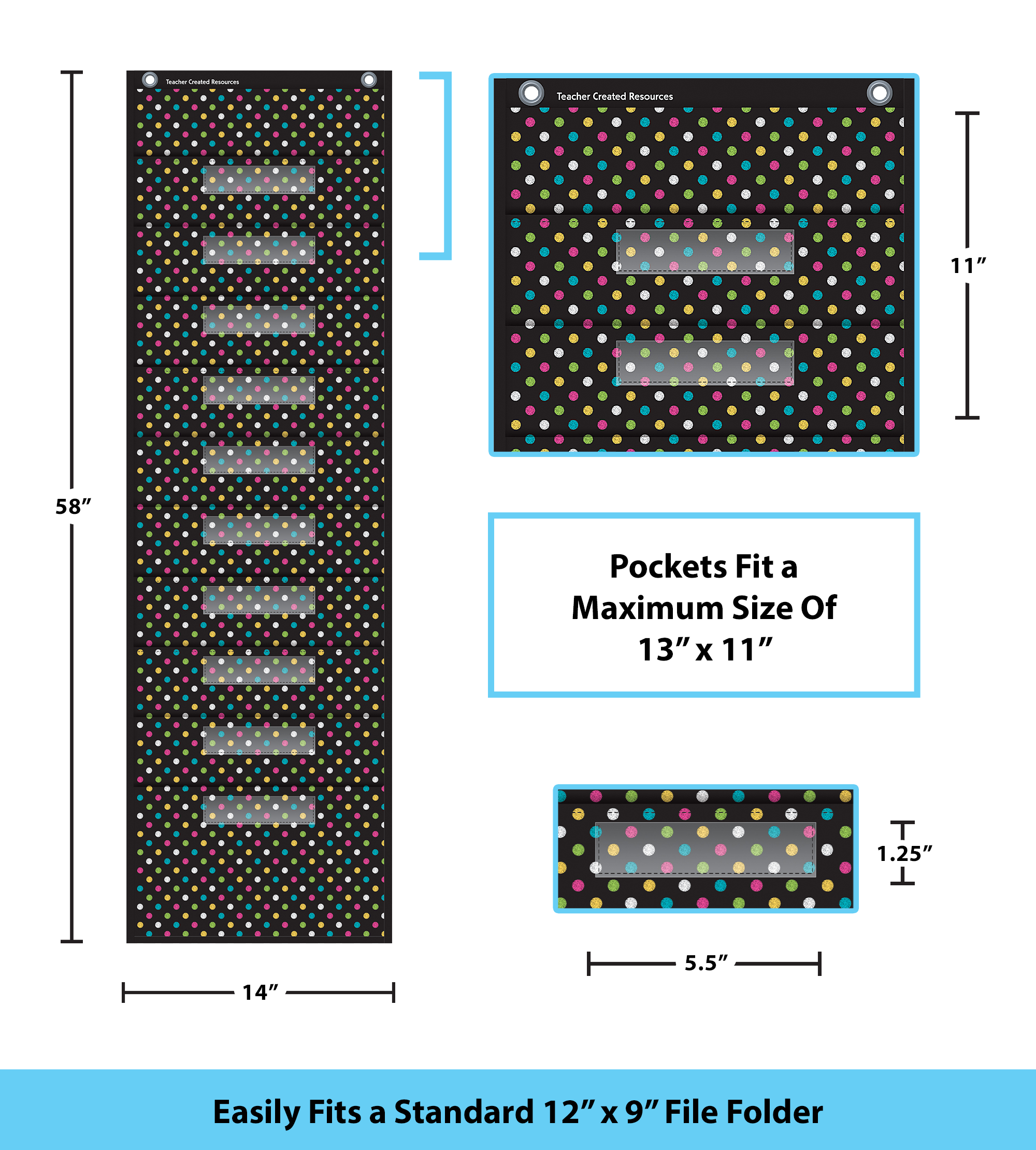 Chalkboard Brights 10 Pocket File Storage Pocket Chart (14" x 58")