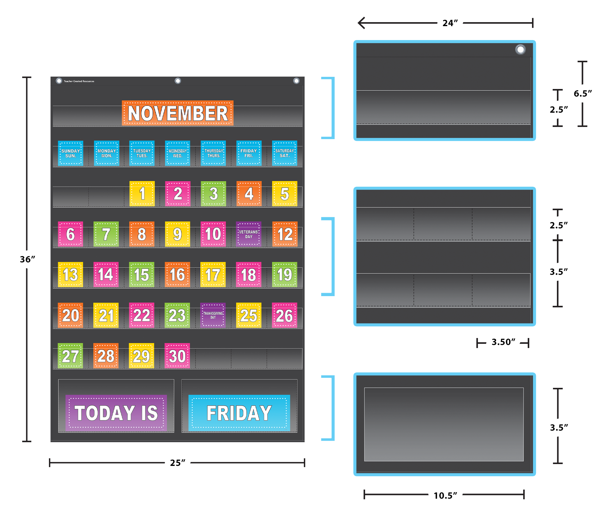 Black Calendar Pocket Chart (25" x 36")