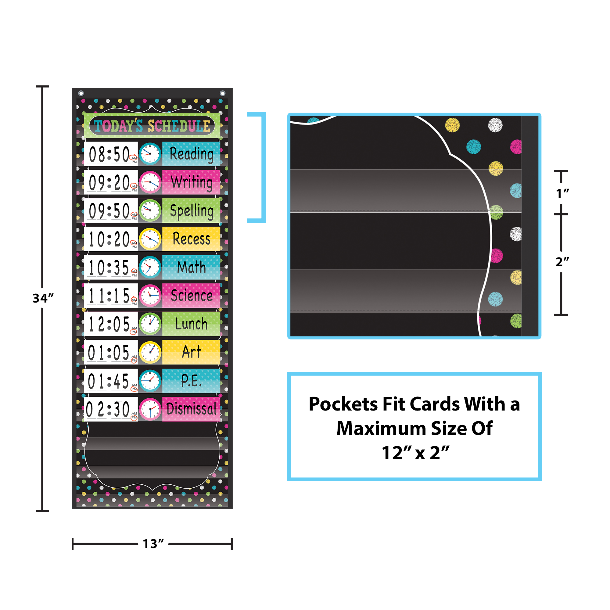 Chalkboard Brights 14 Pocket Daily Schedule Pocket Chart (13" x 34")