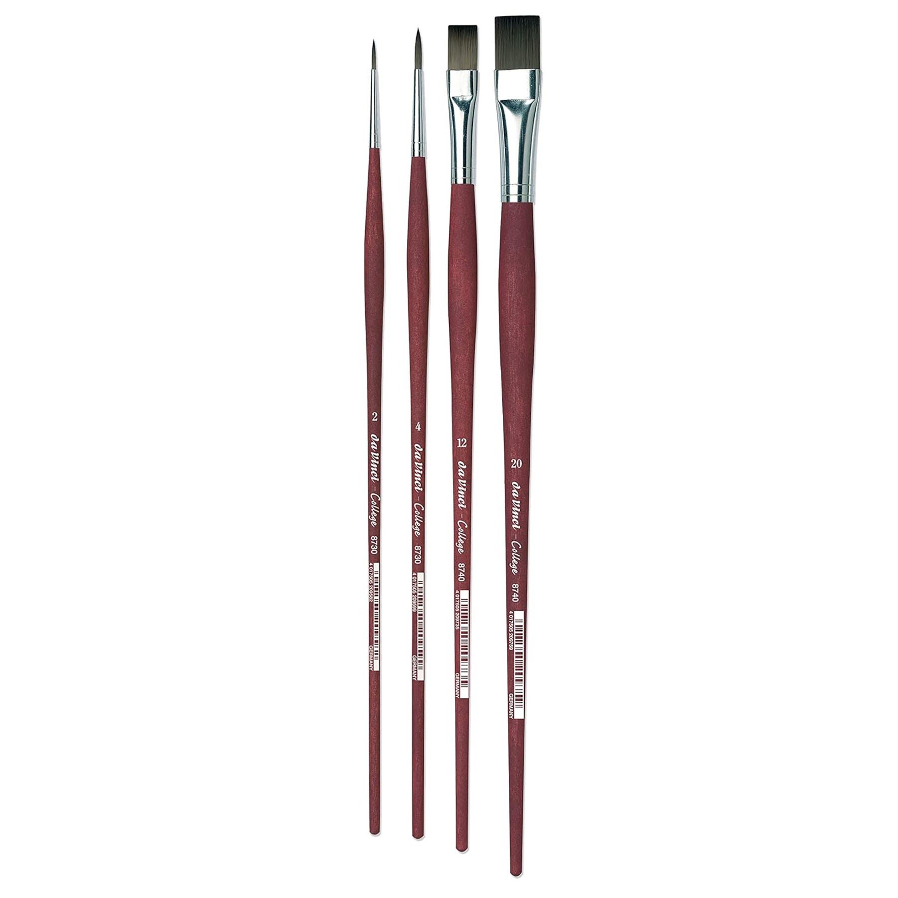 COLLEGE Student Brush, Synthetic, Acrylic & Oil, Assorted, 4 Brush Set in Bamboo Carrier