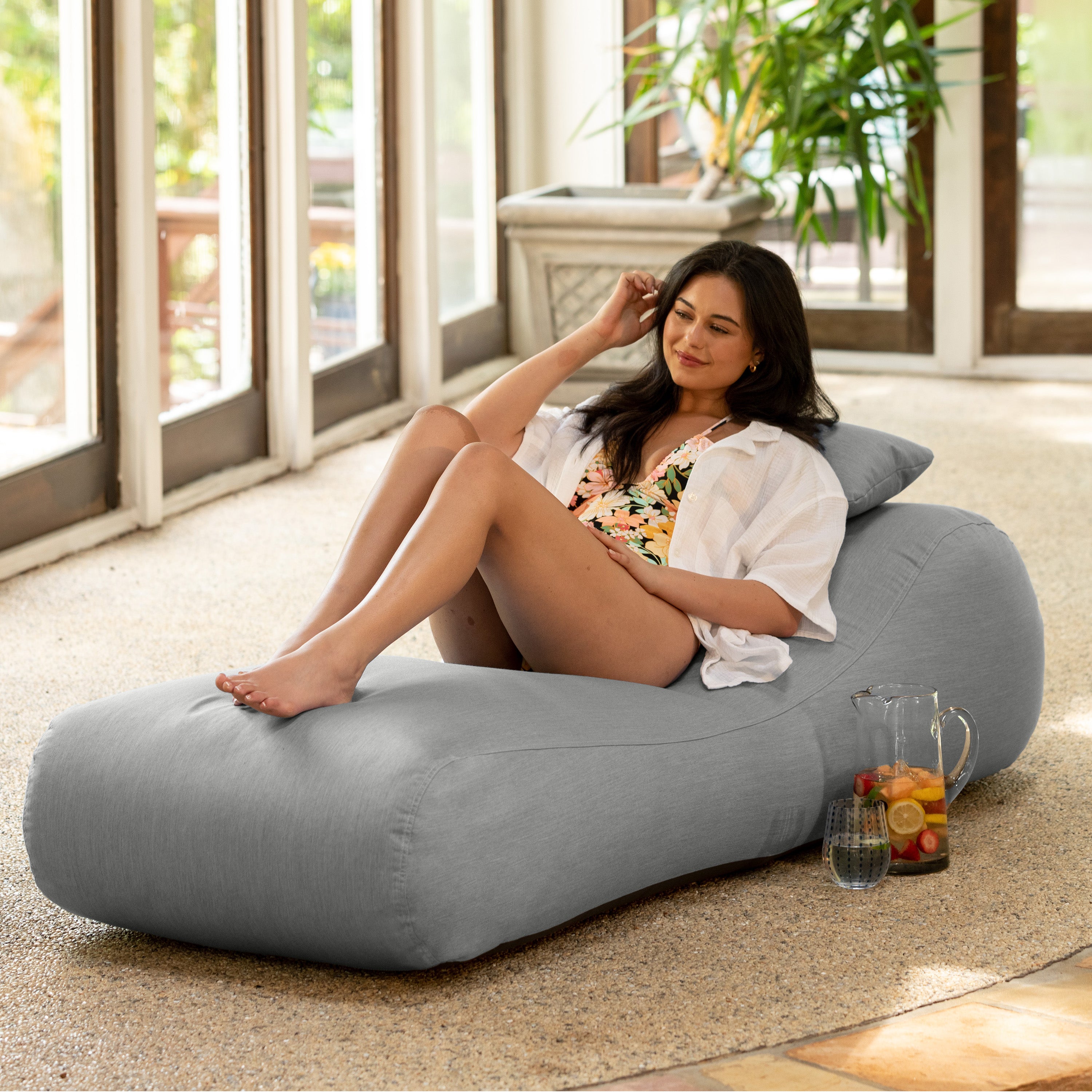 Arlo Outdoor Bean Bag Sun Lounger - Pool and Patio Chaise Recliner, Granite