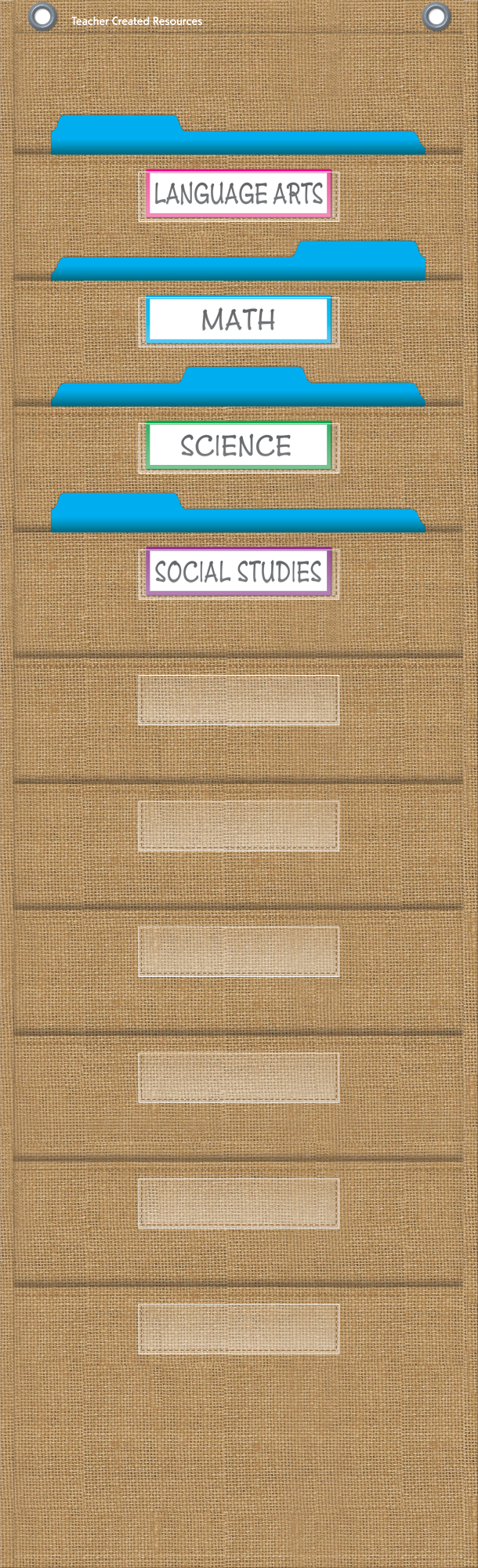 Burlap 10 Pocket File Storage Pocket Chart (14" x 58")