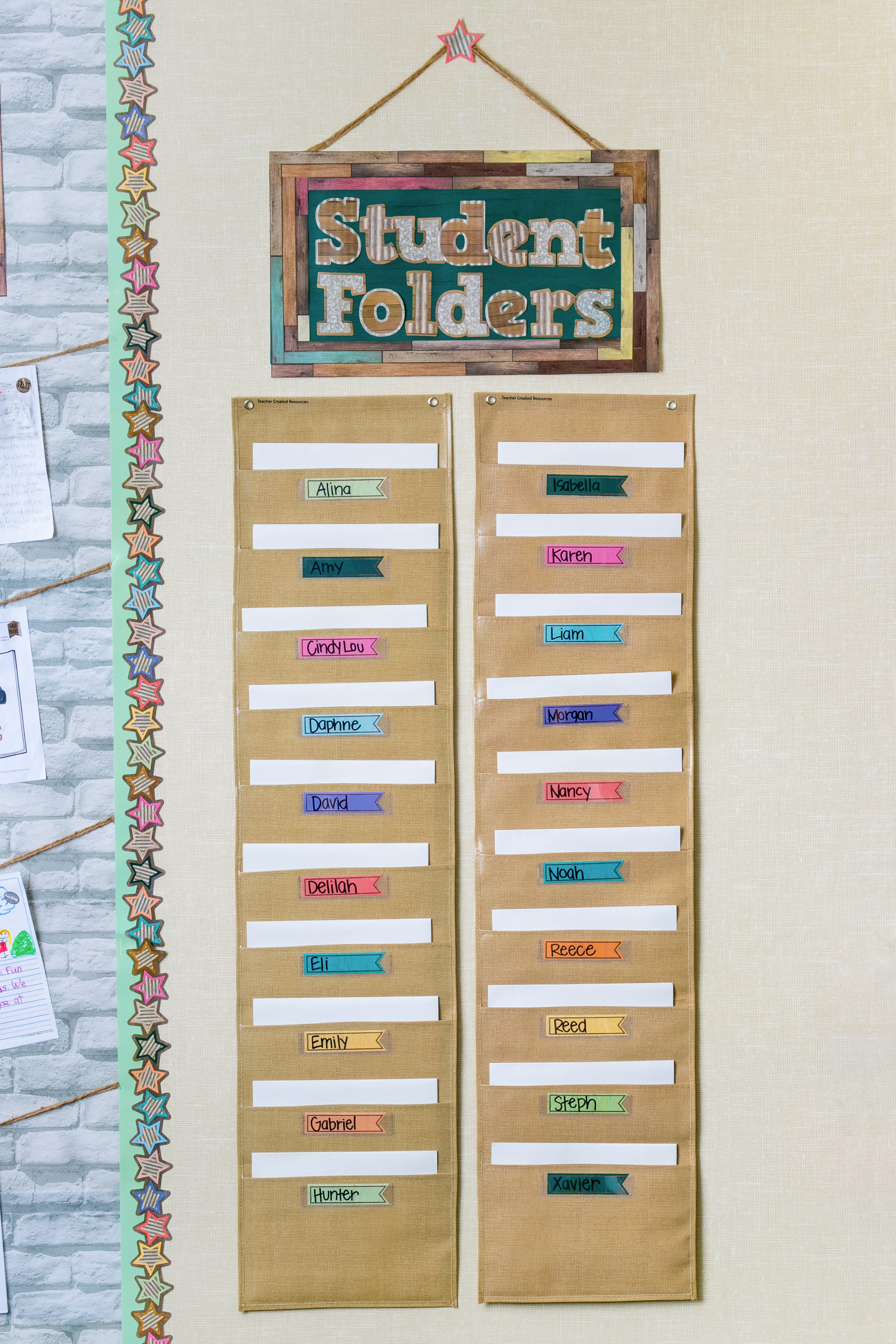 Burlap 10 Pocket File Storage Pocket Chart (14" x 58")