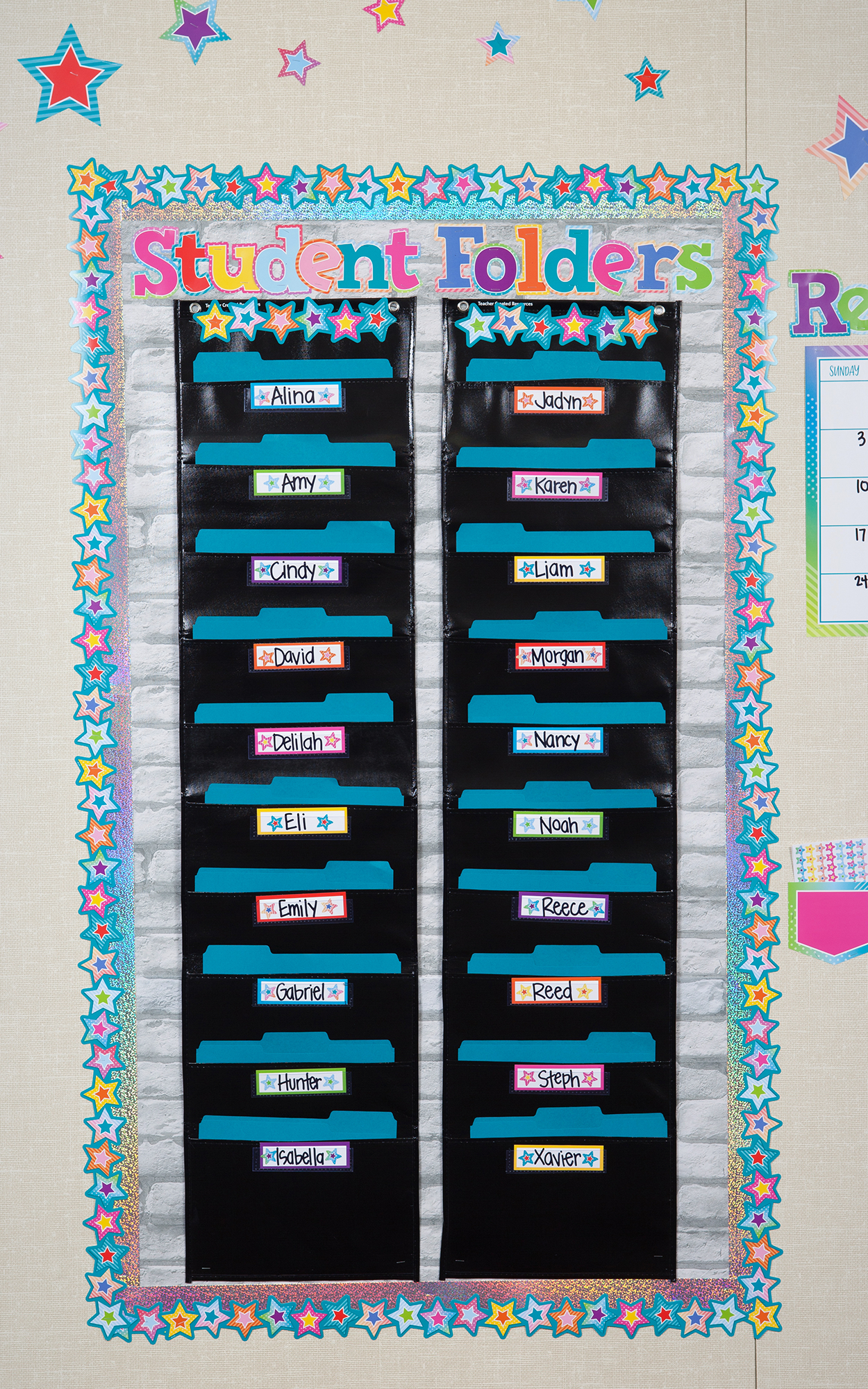 Black 10 Pocket File Storage Pocket Chart (14" x 58")