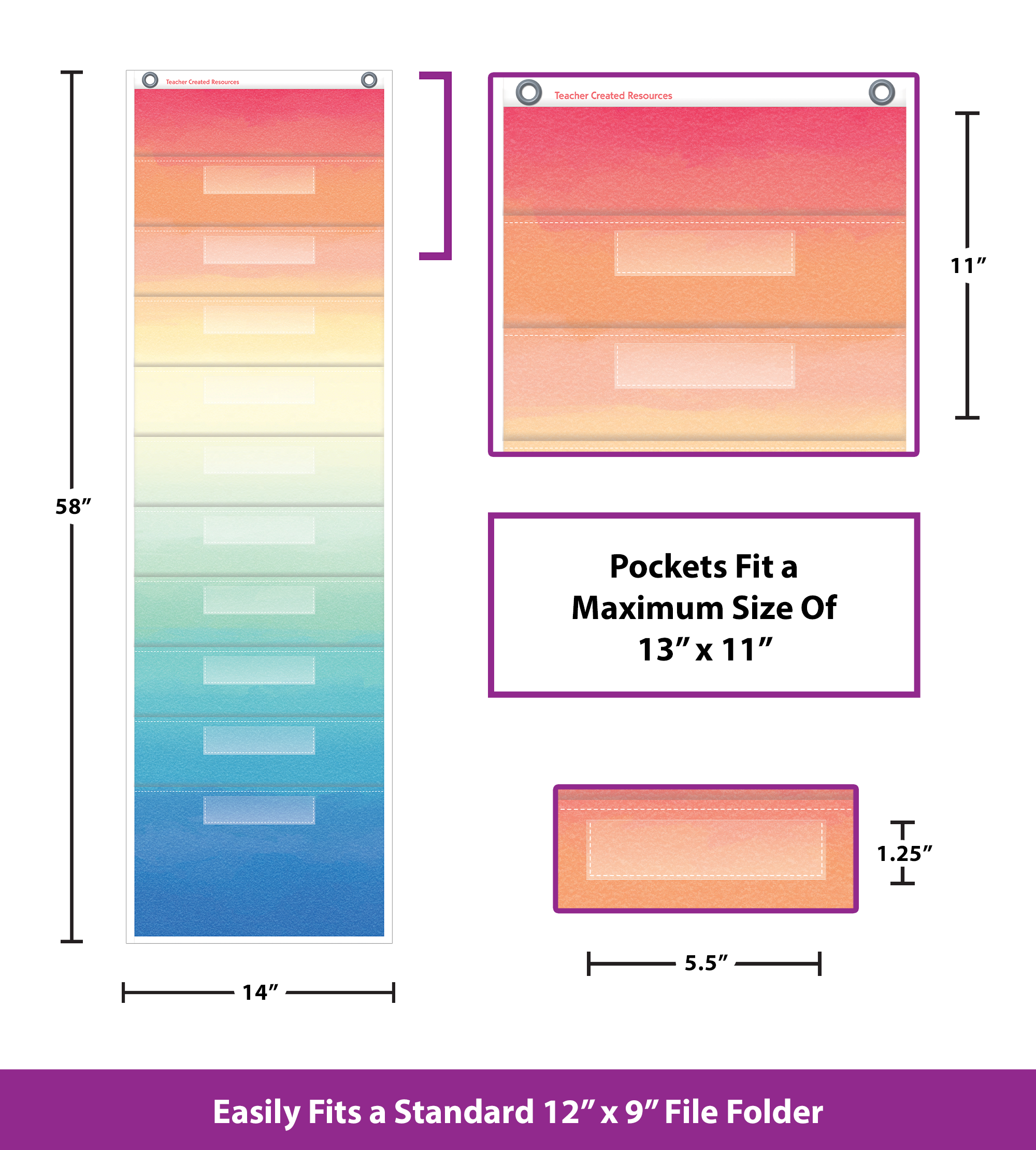 Watercolor 10 Pocket File Storage Pocket Chart (14" x 58")
