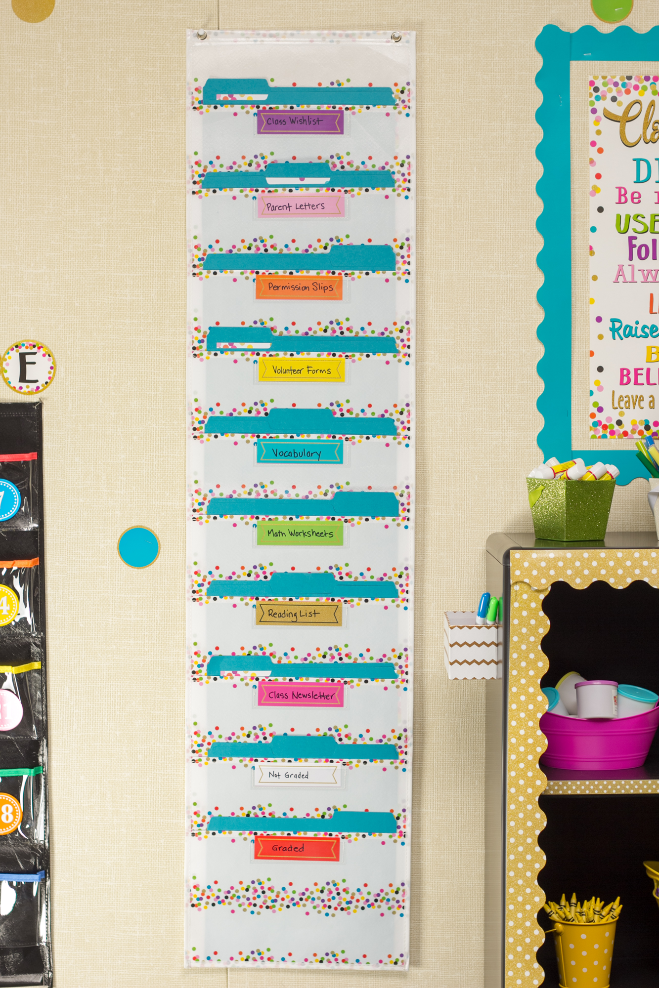 Confetti 10 Pocket File Storage Pocket Chart (14" x 58")