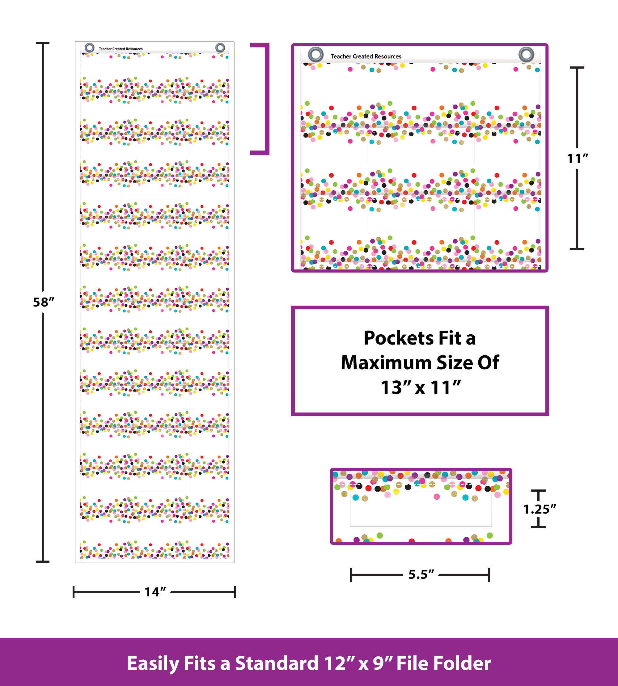 Confetti 10 Pocket File Storage Pocket Chart (14" x 58")