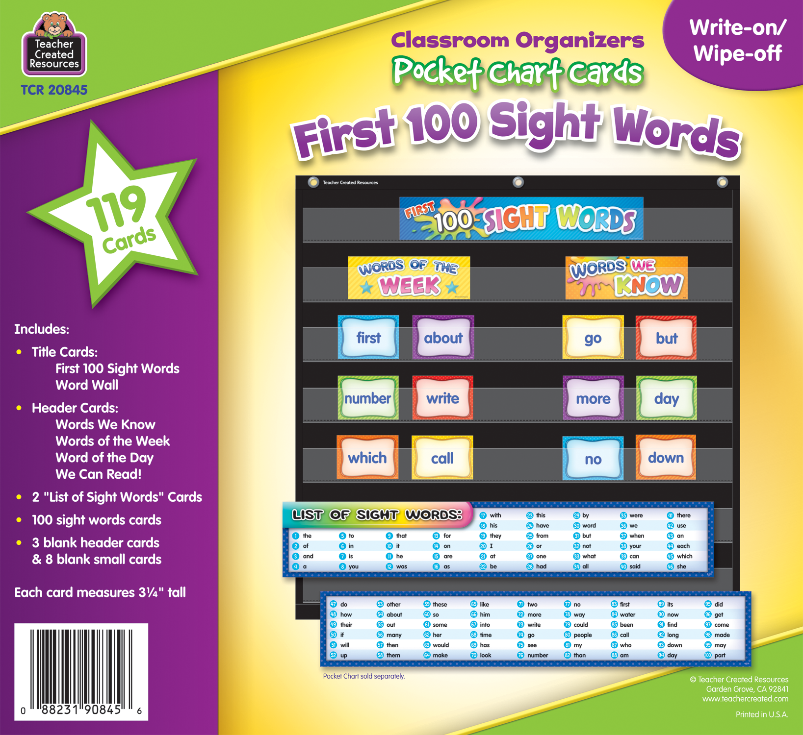First 100 Sight Words Pocket Chart Cards