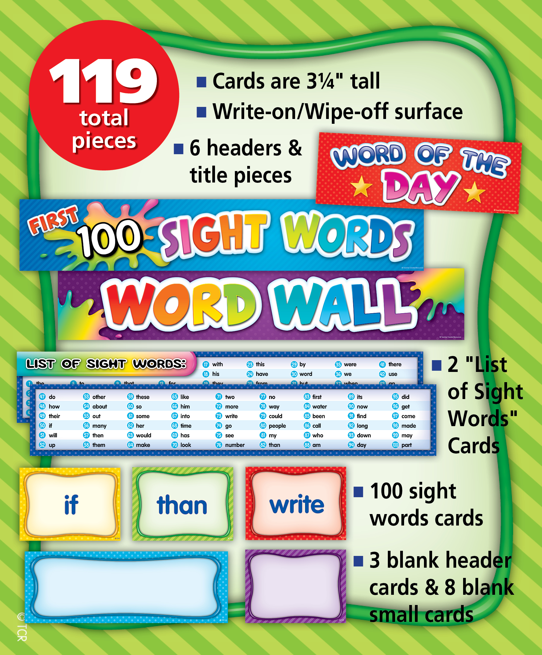 First 100 Sight Words Pocket Chart Cards