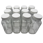 Bottle with Cap, Flint Glass, Clear, French Square, 8oz, 43/400 Neck Size, Pack of 12