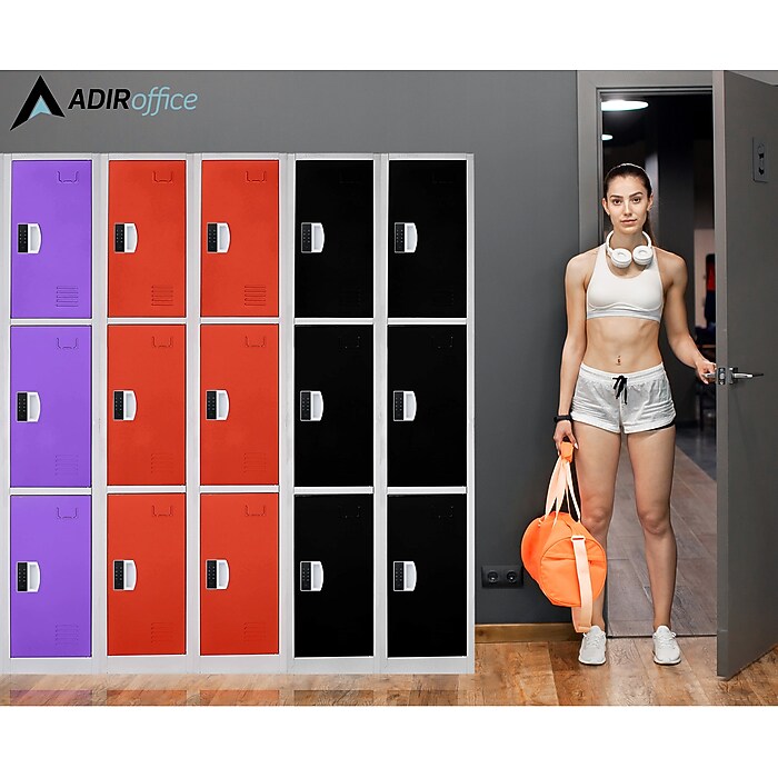 72" H x 12" W  Triple Tier Steel Storage Locker with Digital Lock, Purple