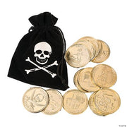 Pirate Drawstring Bags W/Gold Coins - 12 Pieces