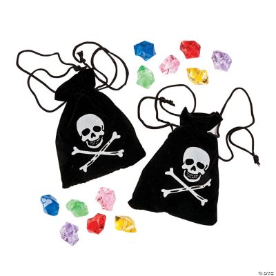Pirate Drawstring Bags W/ Plastic Jewels - 12 Pieces