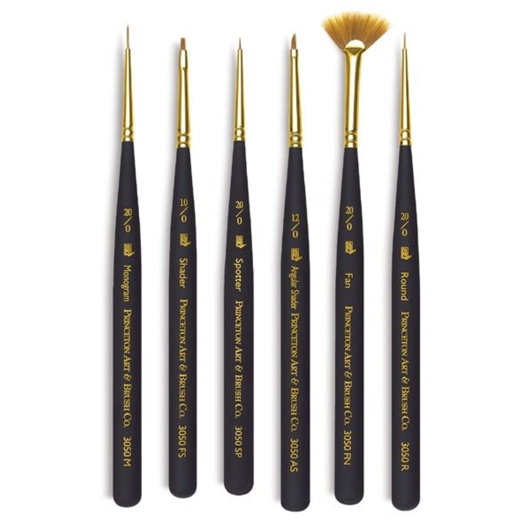 Mini-Detailer Brush Set, Synthetic Bristles, Short Handle Mixed Media Paintbrush, Black, 6 Pieces
