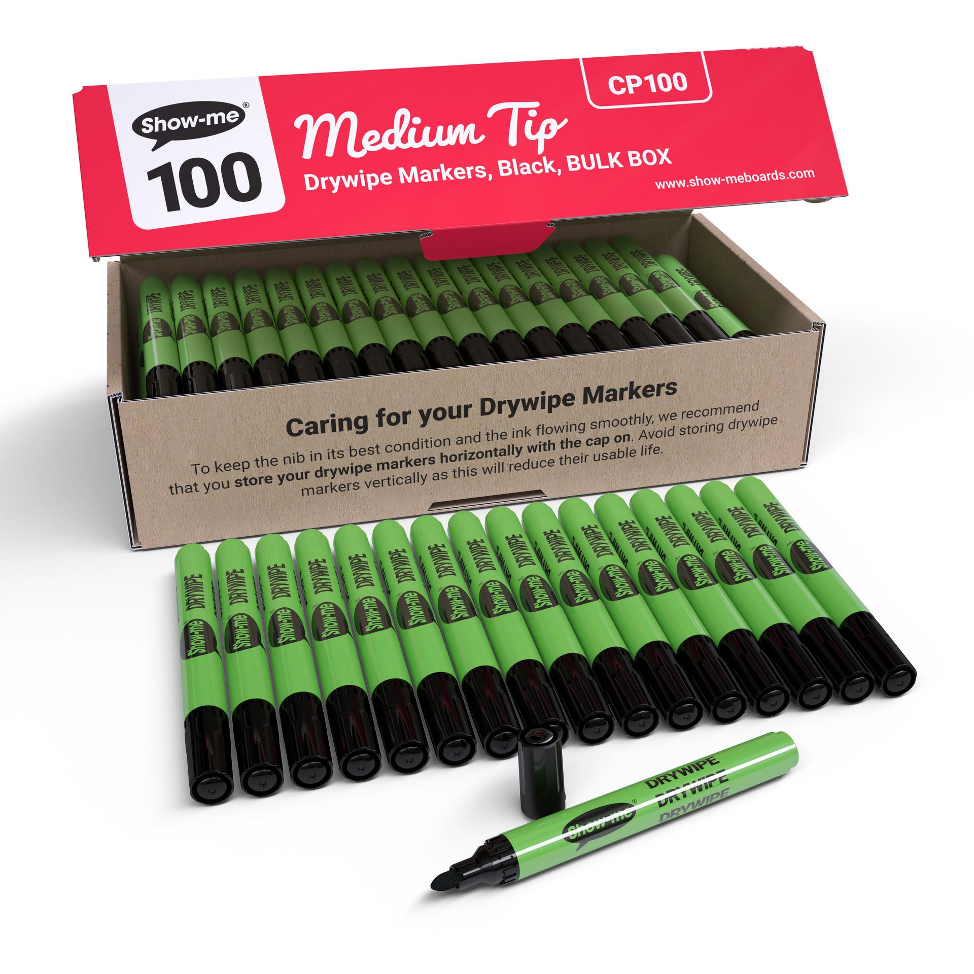 Medium Tip Slim Barrel Dry Erase Markers, Black, Classbox of 100
