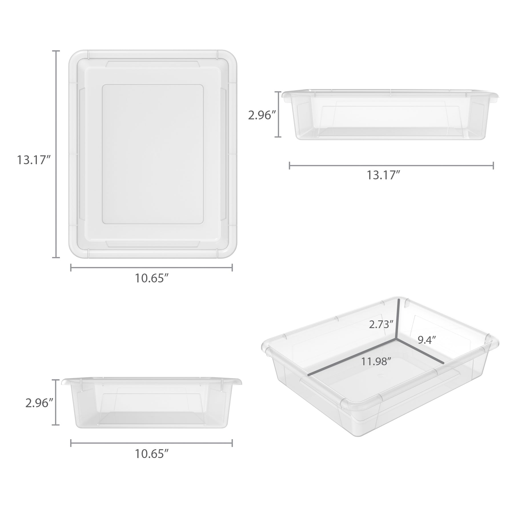 Flat Storage Tray with Lid, Clear