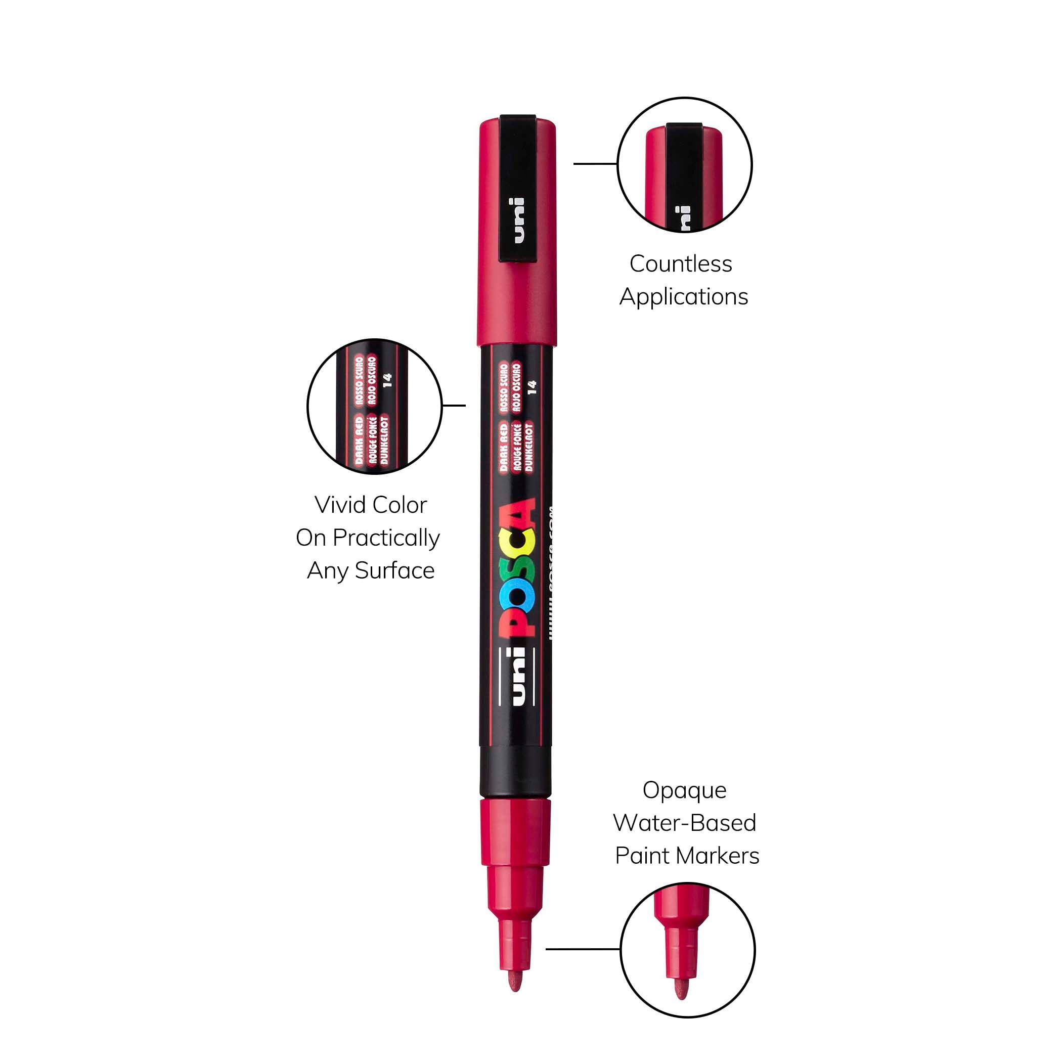 uni® POSCA PC-3M Water-Based Paint Markers, Reversible Fine Tip (0.9-1.3mm), Dark Red