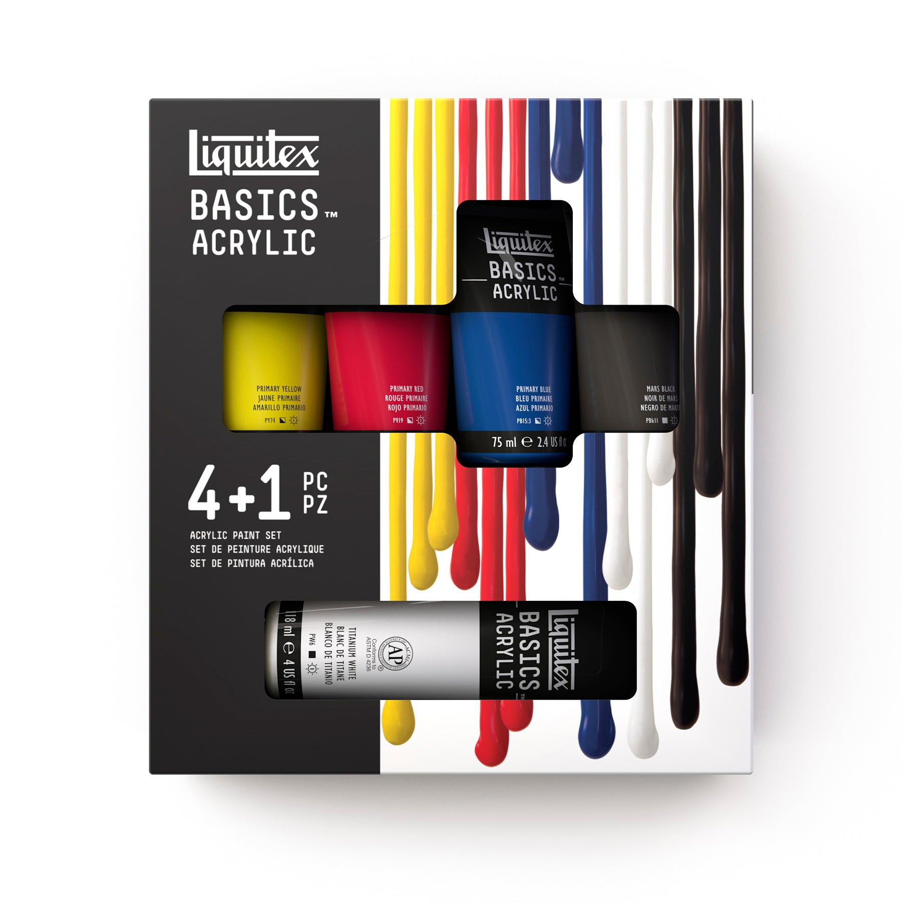 LQ BASICS Acrylic Color 4 x 75ml / 1 x 118ml Essentials Set
