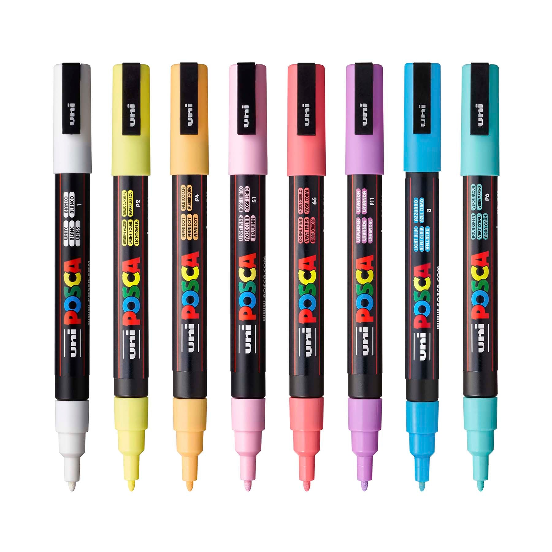 uni® POSCA PC-3M Water-Based Paint Markers, Reversible Fine Tip (0.9-1.3mm), Soft Colors, 8 Pack