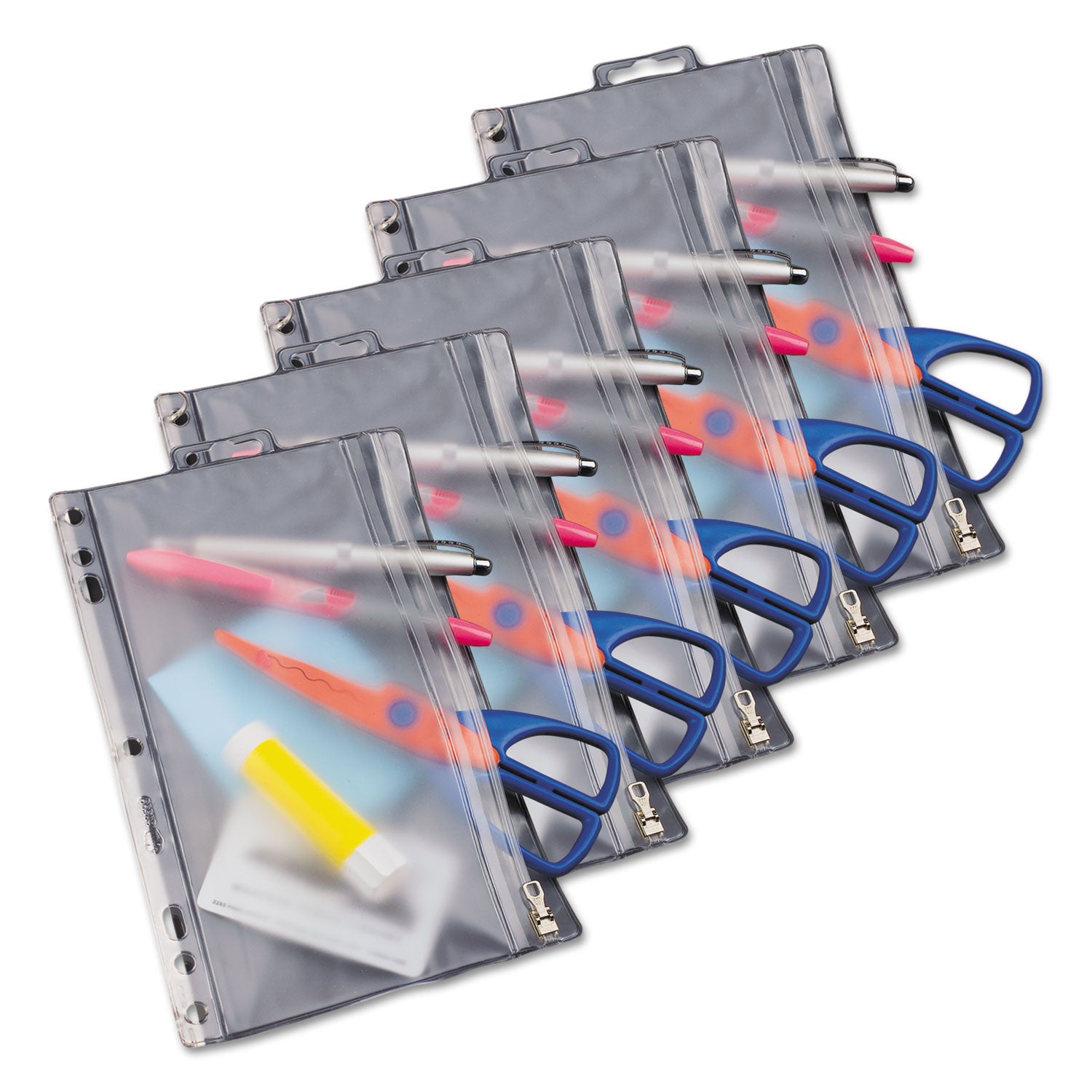 Oxford Zipper Binder Pocket, Frost, 9.5" x 6", 5-Hole, Heavyweight Poly, 1 Each